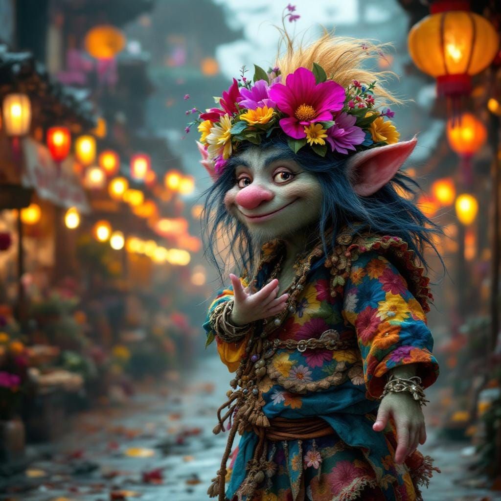 Troll Dances in Spring Fair, Vivid Landscape