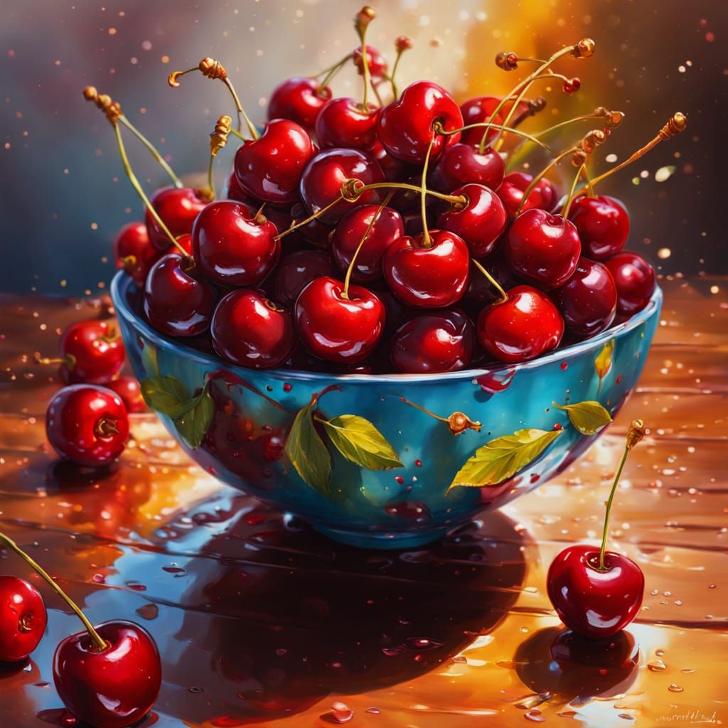 Cherries in Golden Hour Oil Painting