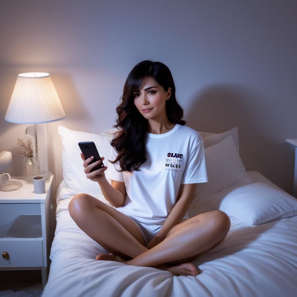 Anime Woman in Bed at Night