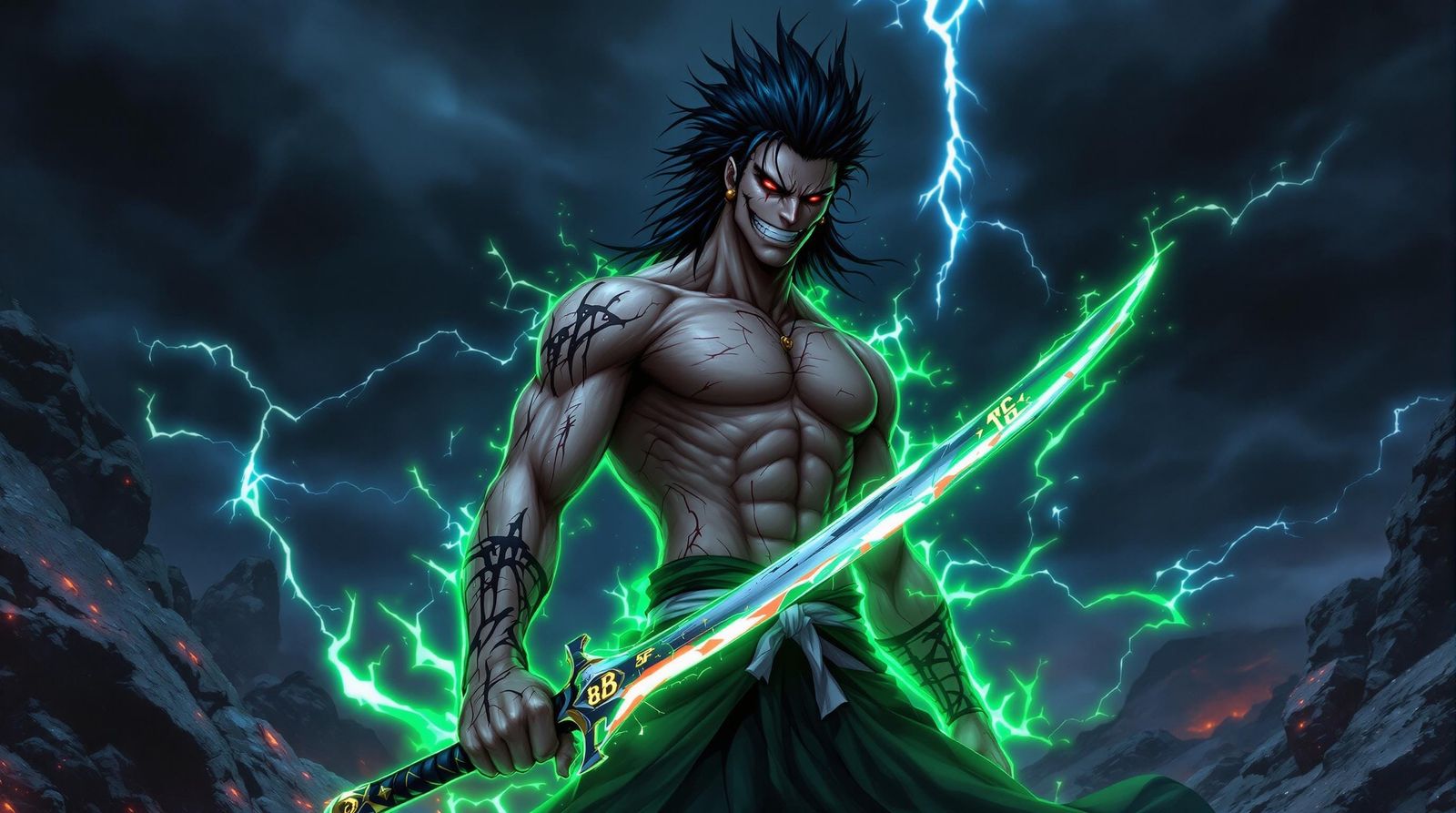 Hyperrealistic Kenpachi Zaraki in Neon Cosmic Battle