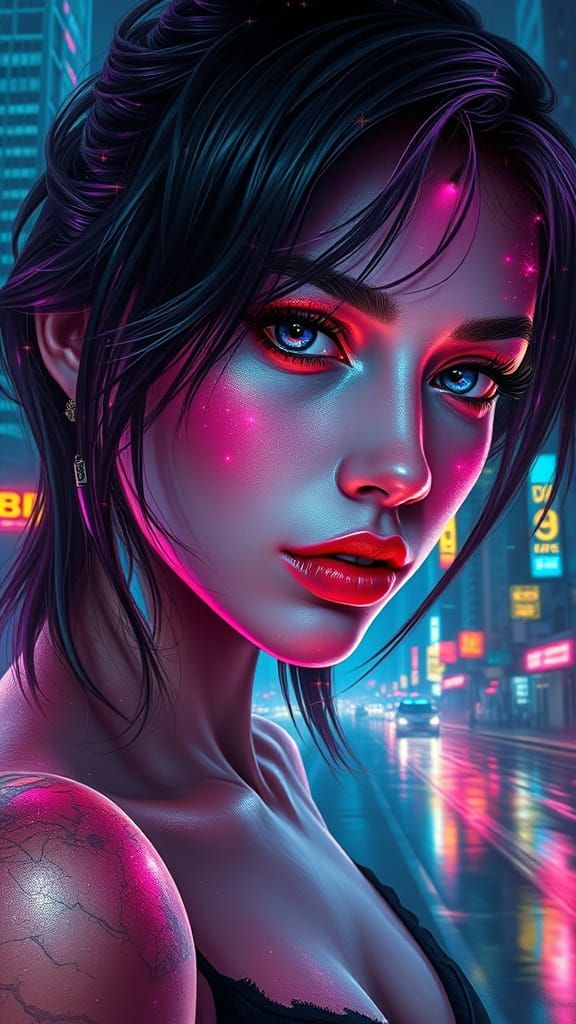 Neon City Woman: A Cyberpunk Double Exposure Portrait