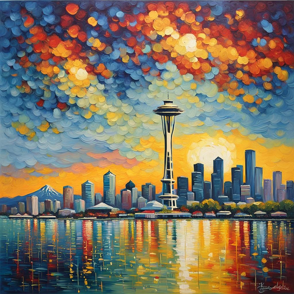 Seattle Waterfront in Ethereal Impasto Light
