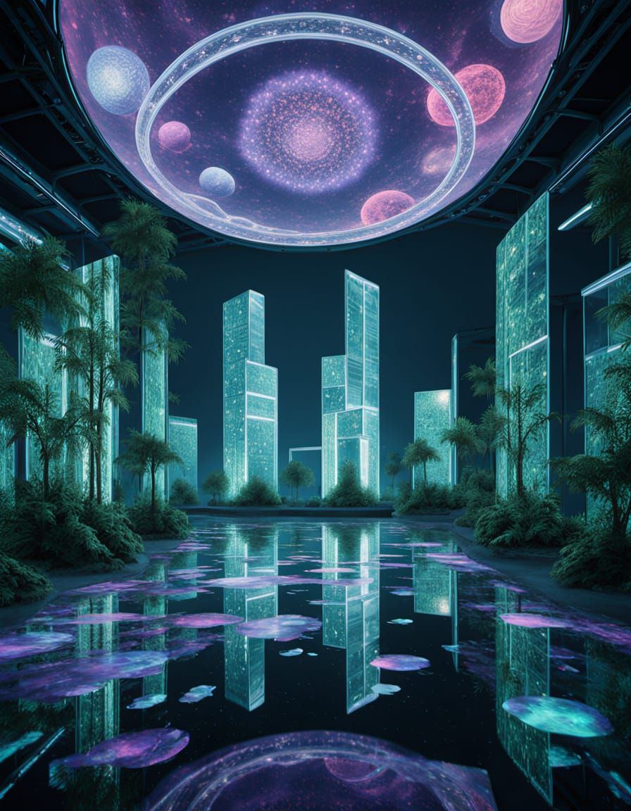 Neon Dreamscape: Cyberpunk City Meets Fractal Patterns