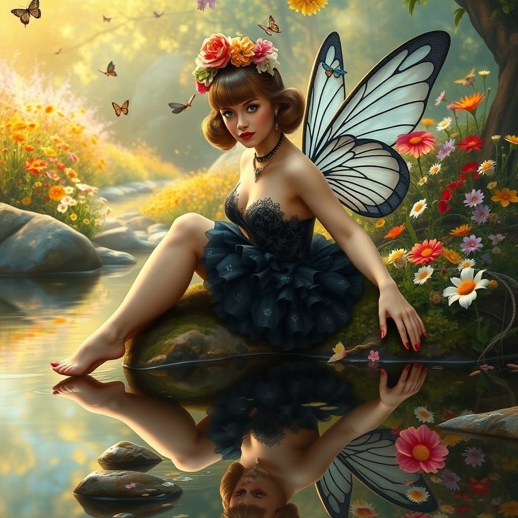 Enchanting Fairy Pin-Up in Whimsical Art Nouveau Style