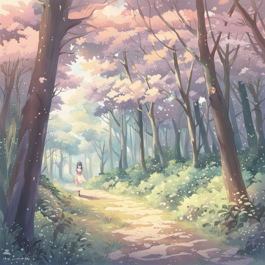 Anime-Style Pastel Forest Scene