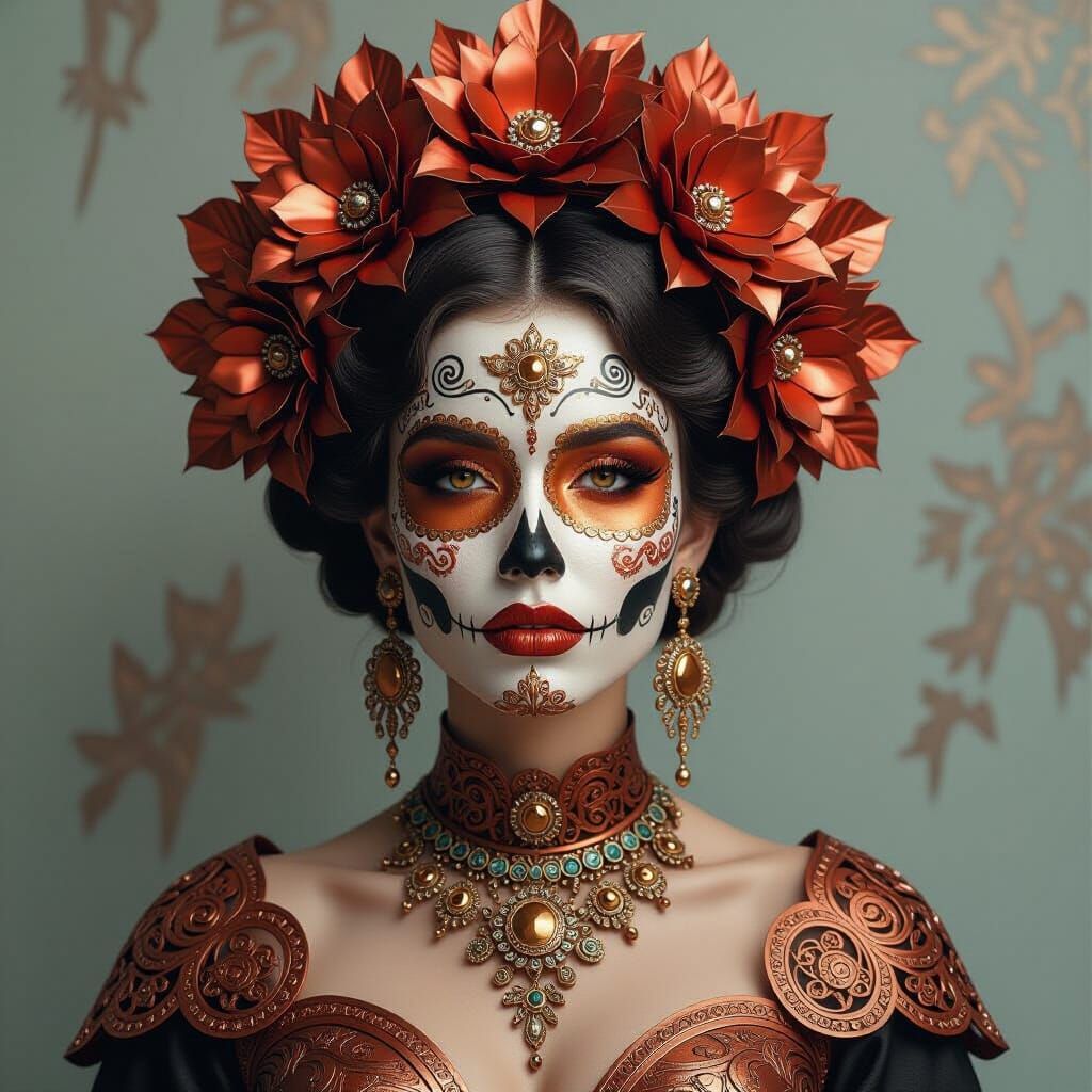 Metallic Copper Woman with Day of the Dead Makeup