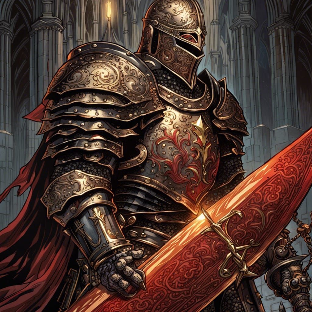Gothic Dark Fantasy Crusader Knight with Sword