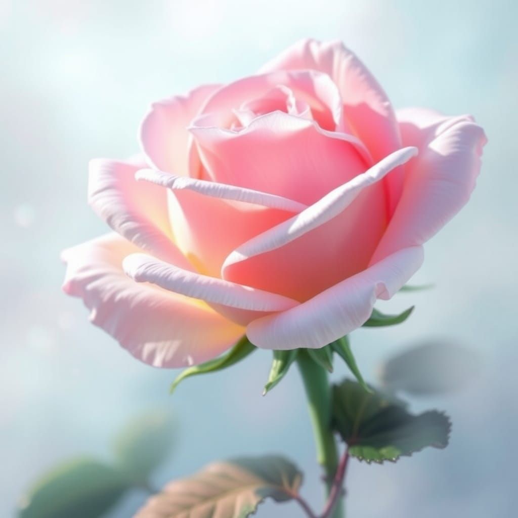 Pastel Rainbow Iridescent Rosebud in Ethereal Style