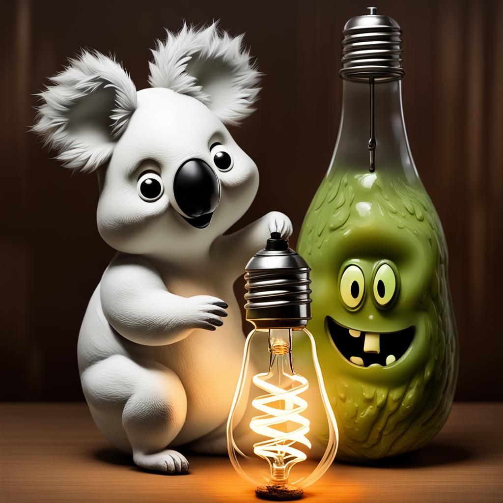 Surreal Cowboy Koala with Lightbulb and Pickle