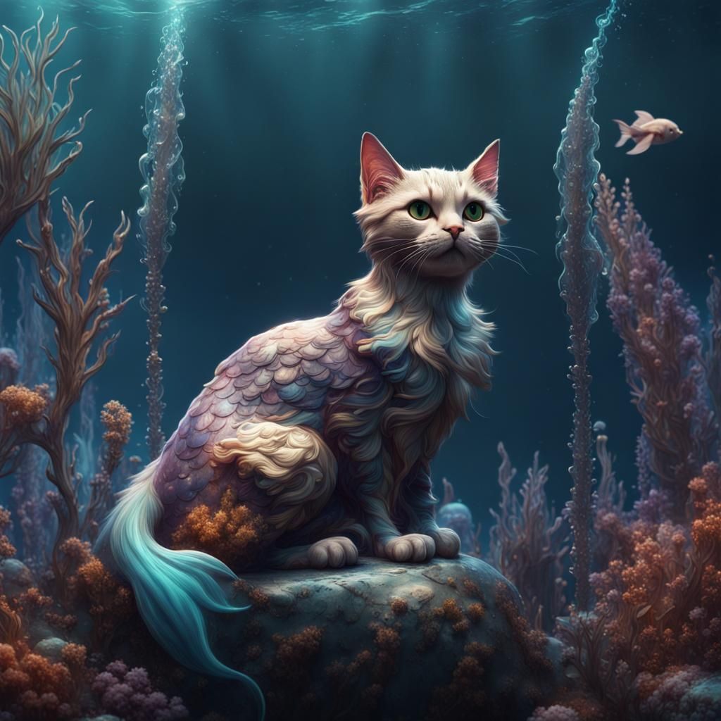 Fantastical Cat Mermaid Concept Art