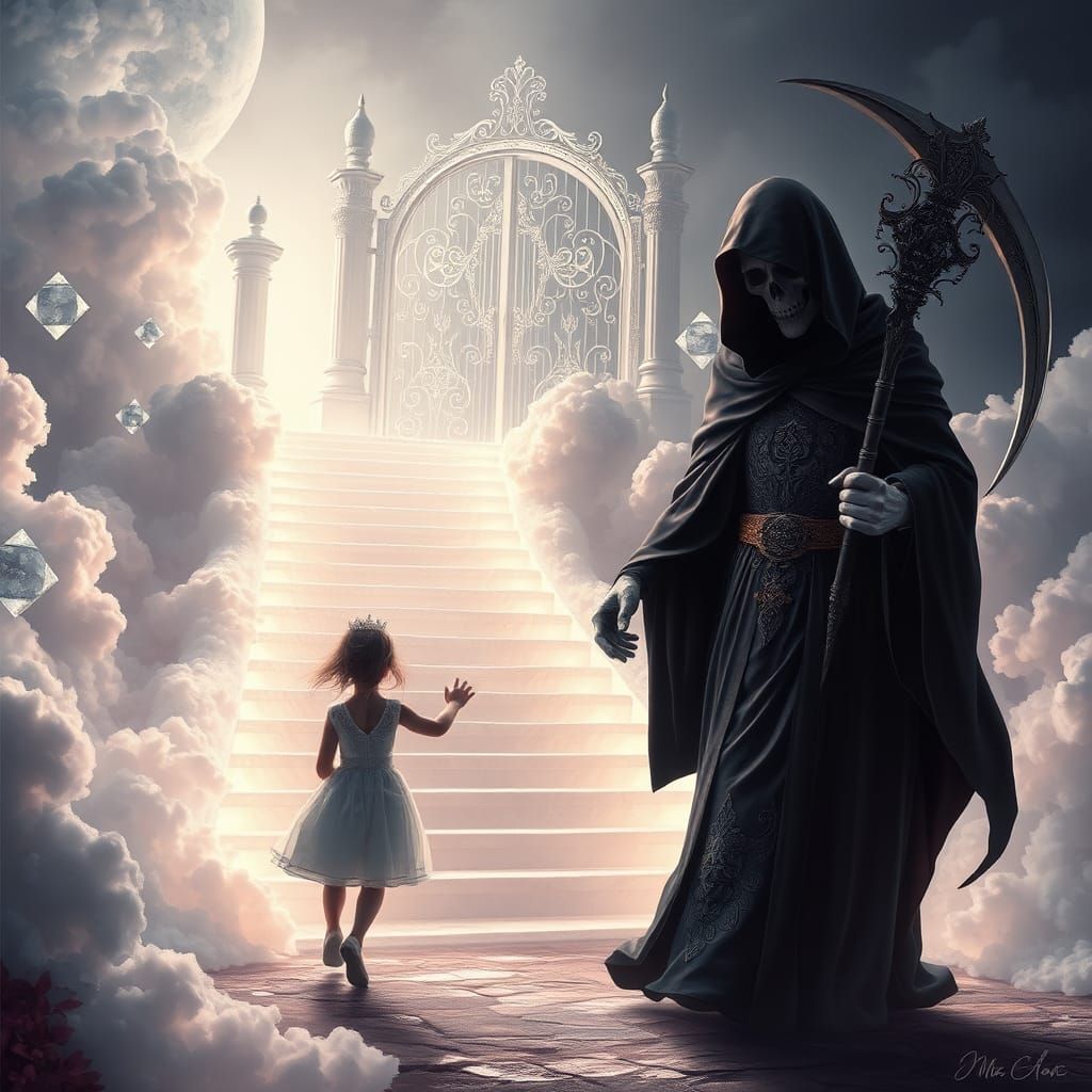 Grim Reaper Leads Girl to Heaven's Gate