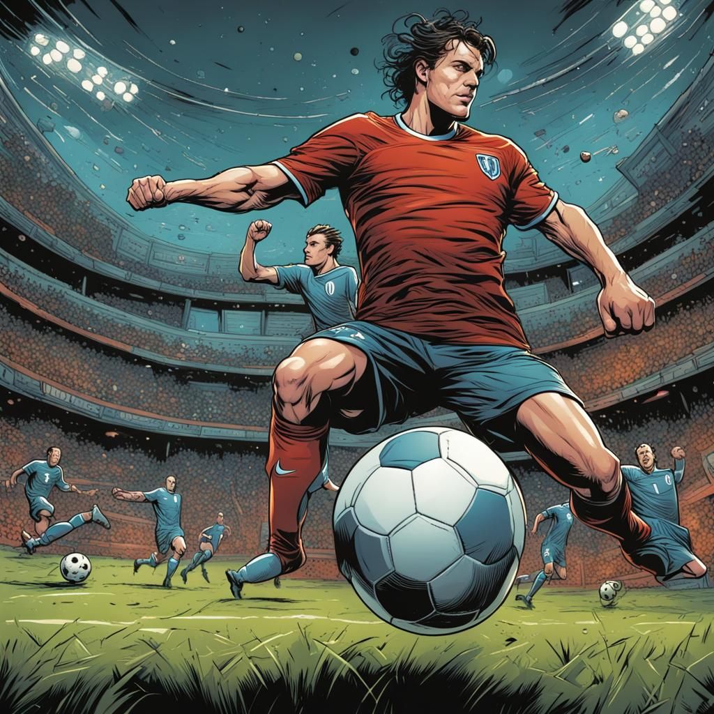 Dynamic Soccer Scene in Comic Book Art Style