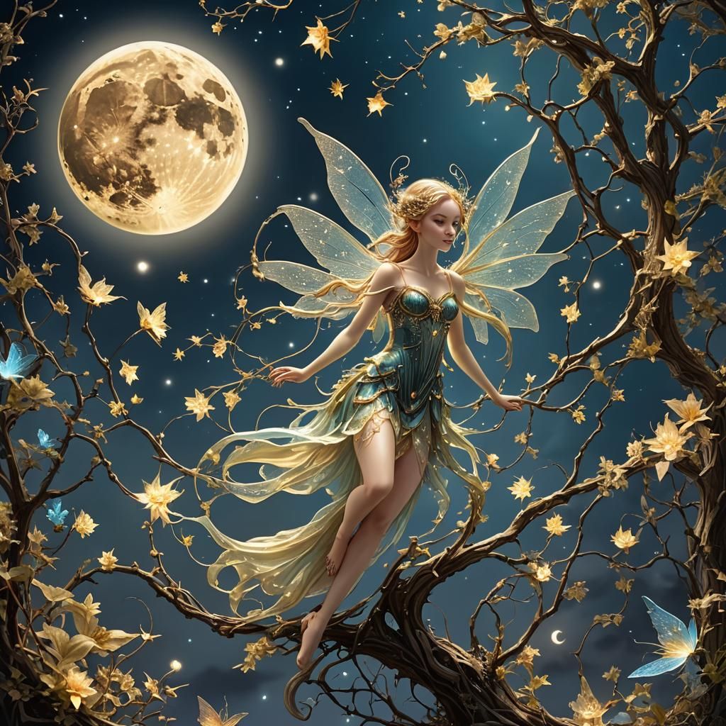 Luminous Moon Fairy with Bioluminescence Effects