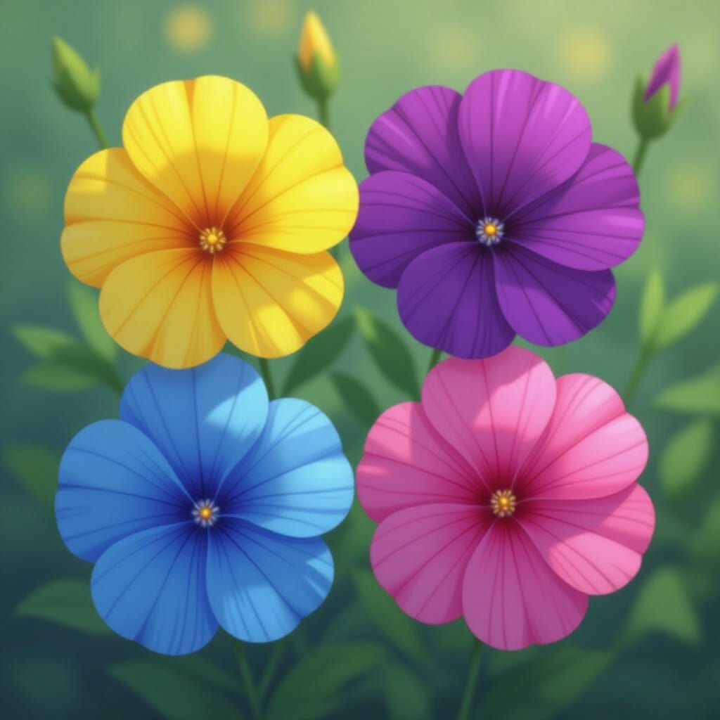 Vibrant Anime Flowers in Four Colors
