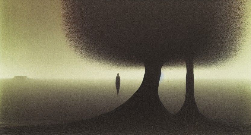 Man on Rope With Burning City: Surrealist Art