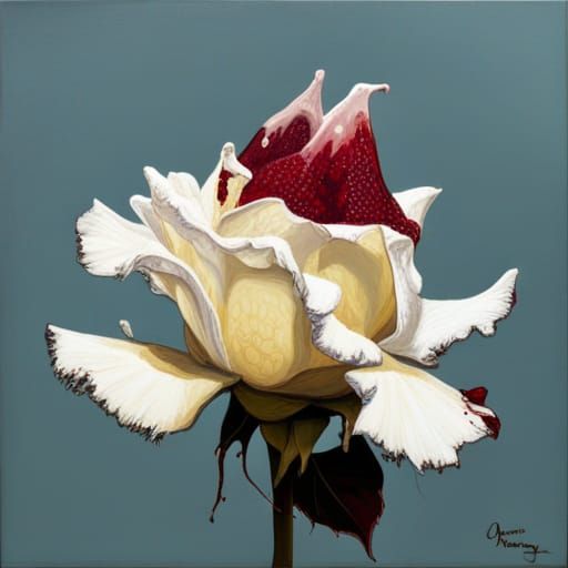 White Rose Dripping Blood, Oil Painting