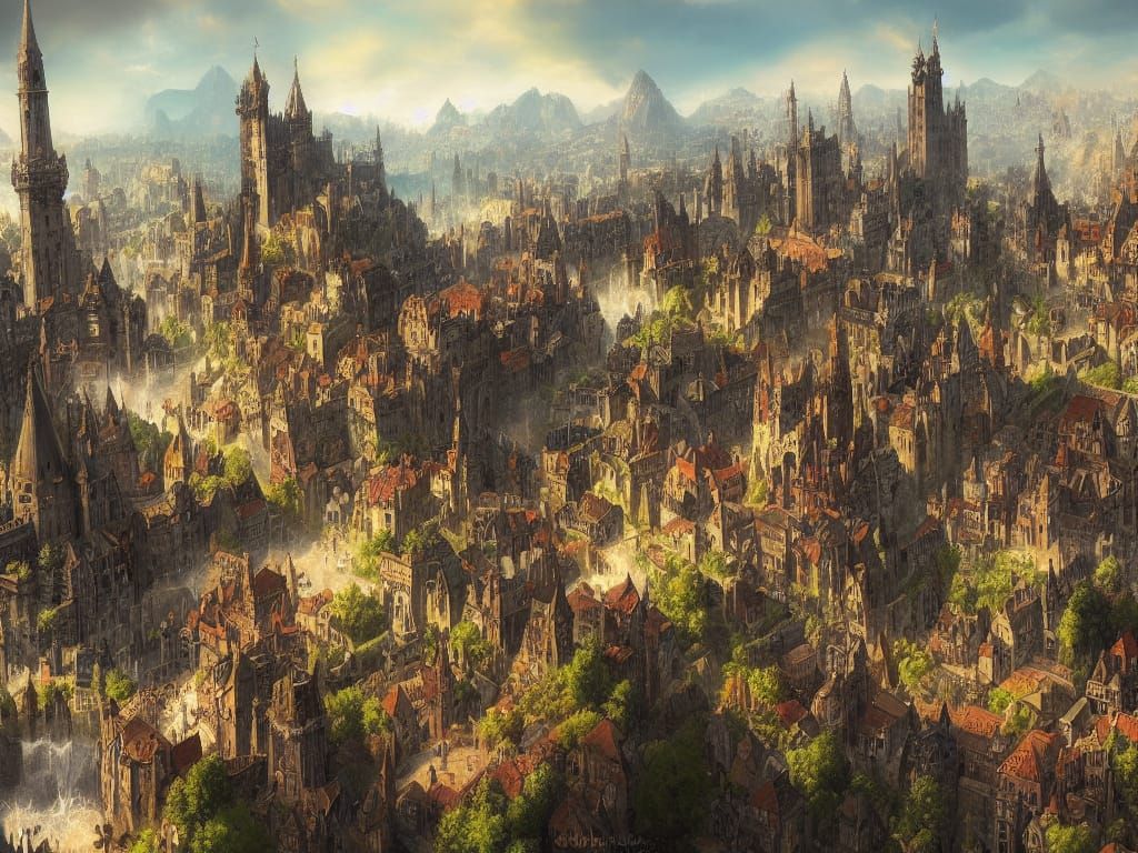 Epic Medieval City in Fantasy Landscape
