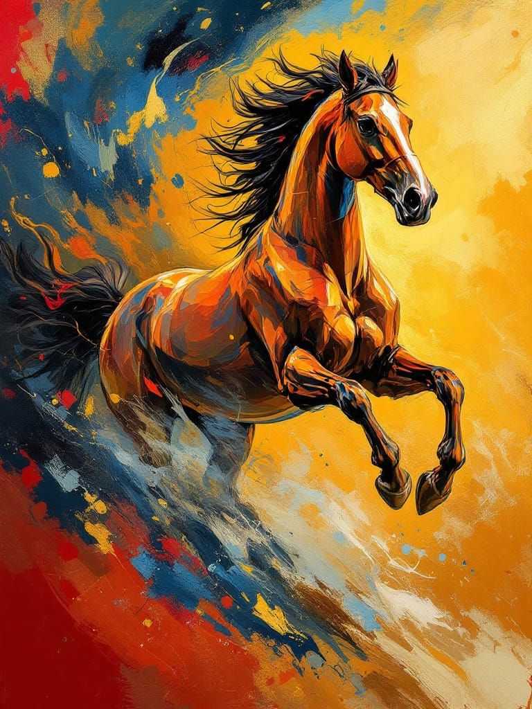 Expressive Horse Galloping Through Autumn Fields