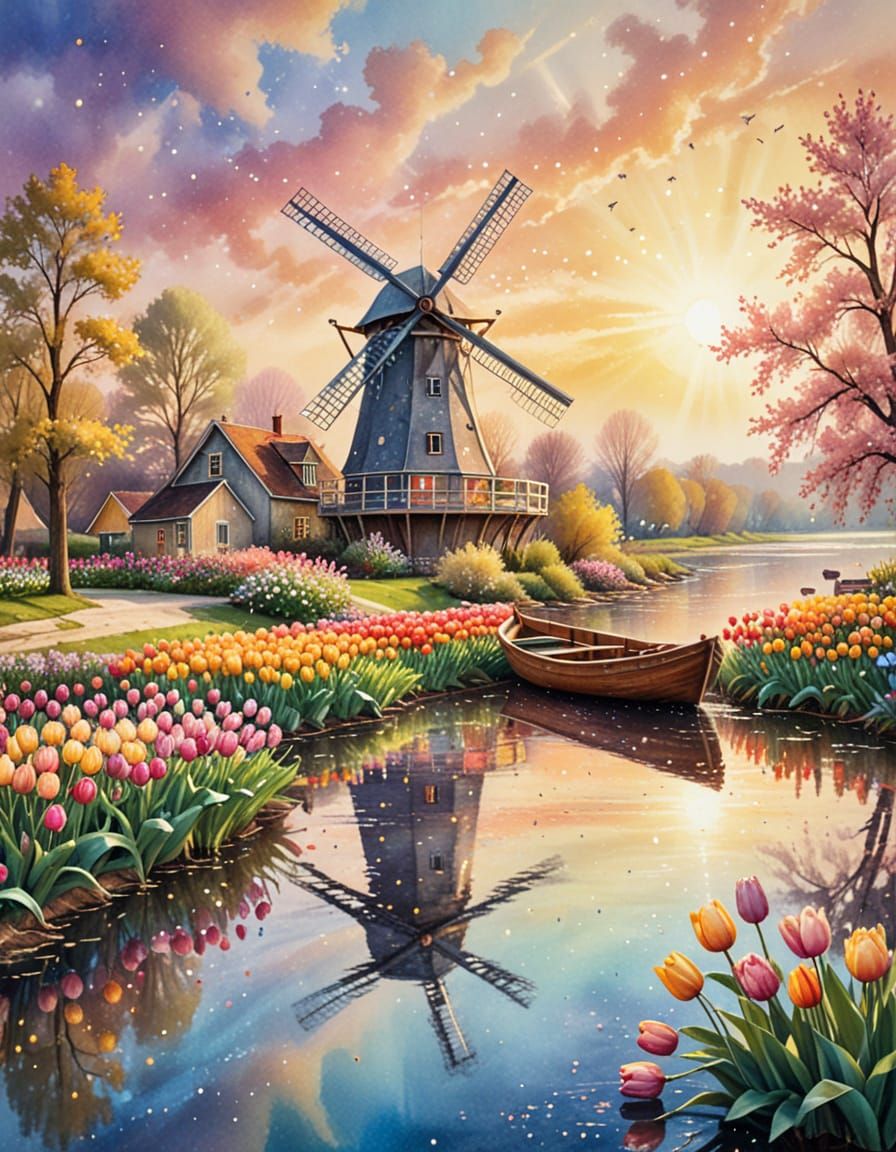 Windmill reflections on the river