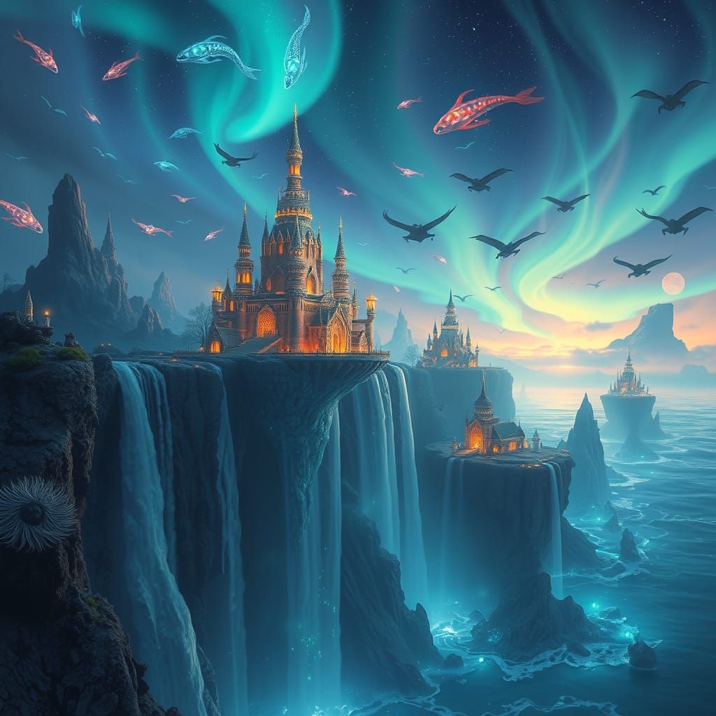 Dreamlike Underwater Cities with Glowing Sea Creatures