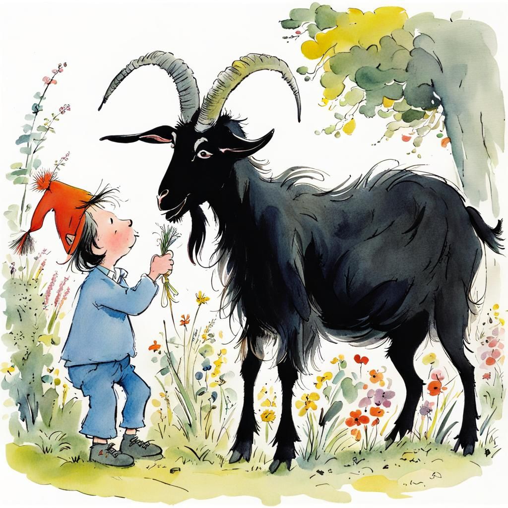 Black Goat's Toupee Mischief: Quentin Blake Style