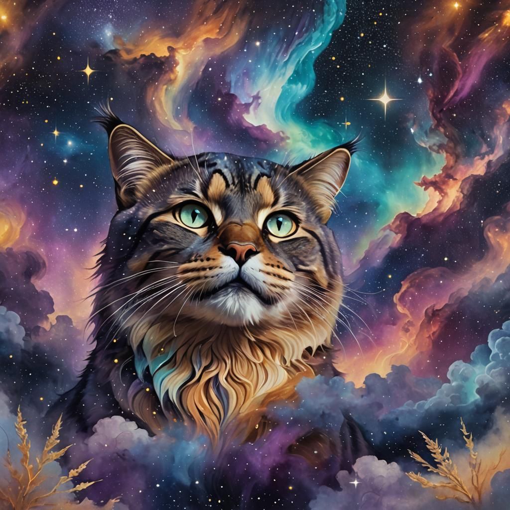 Cosmic Feline Emerges from Starry Night Sky