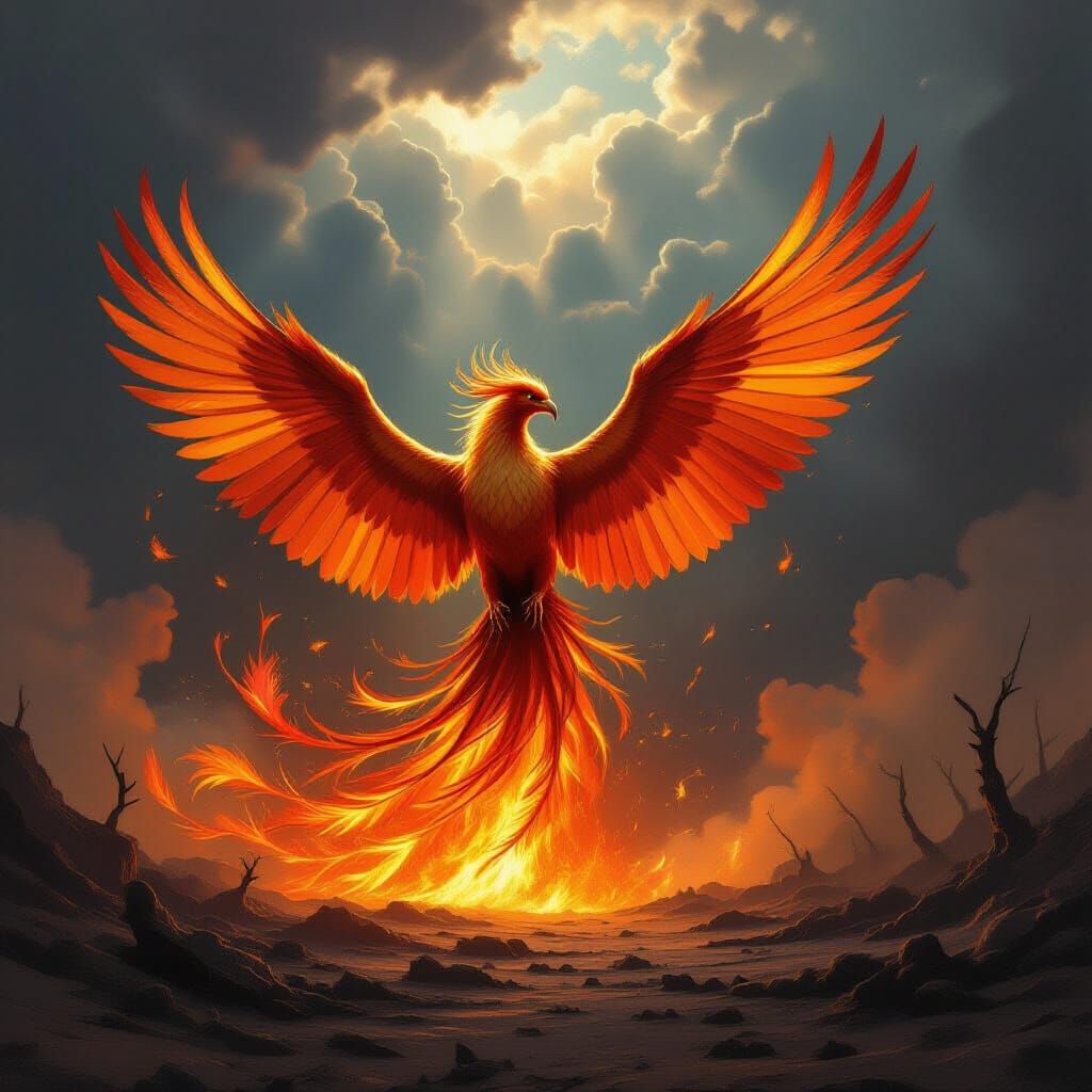 Majestic Phoenix of Gold and Fire in Baroque Style