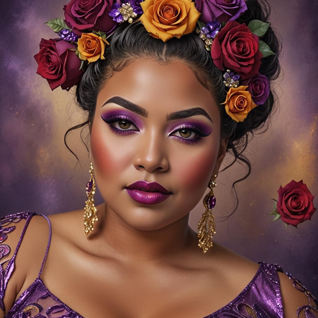 Beautiful Biracial Woman with Crystal and Rose Adornments