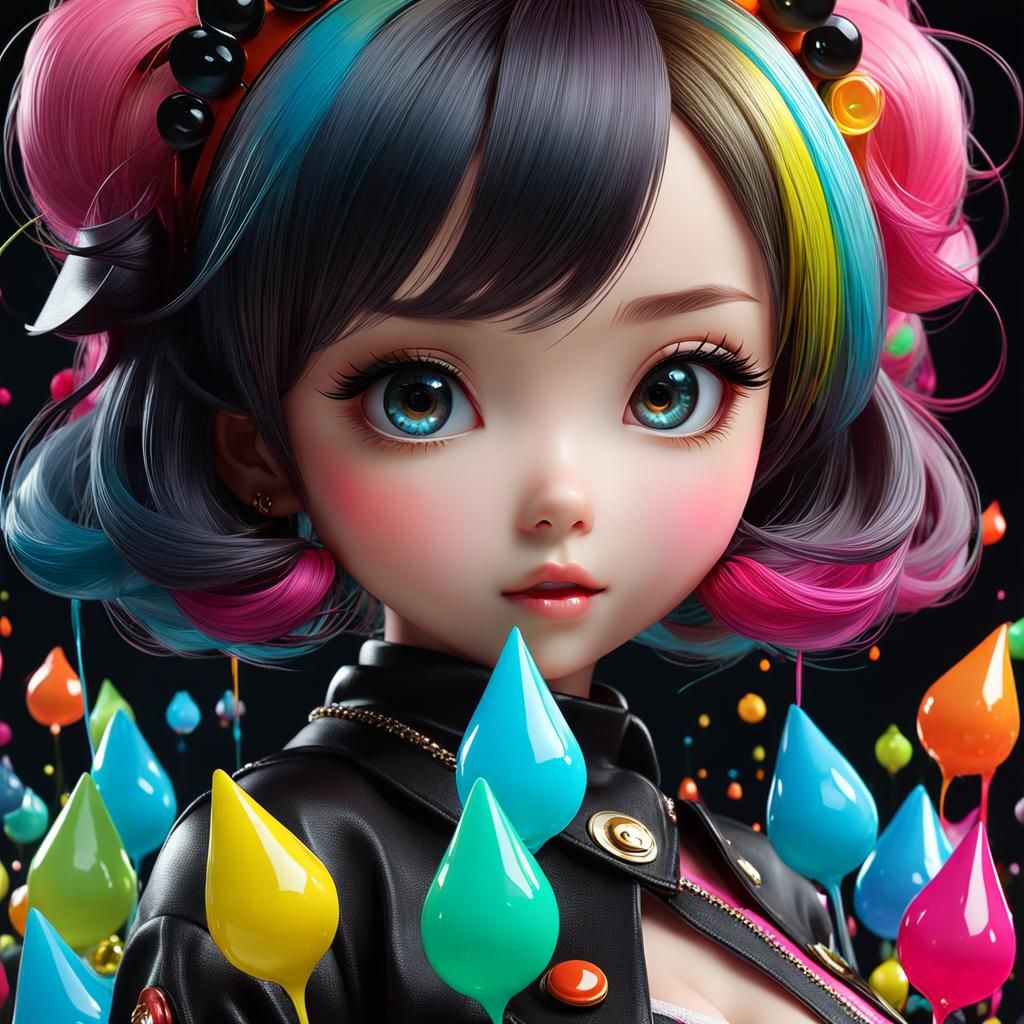 Kawaii Doll with Optical Illusion Background