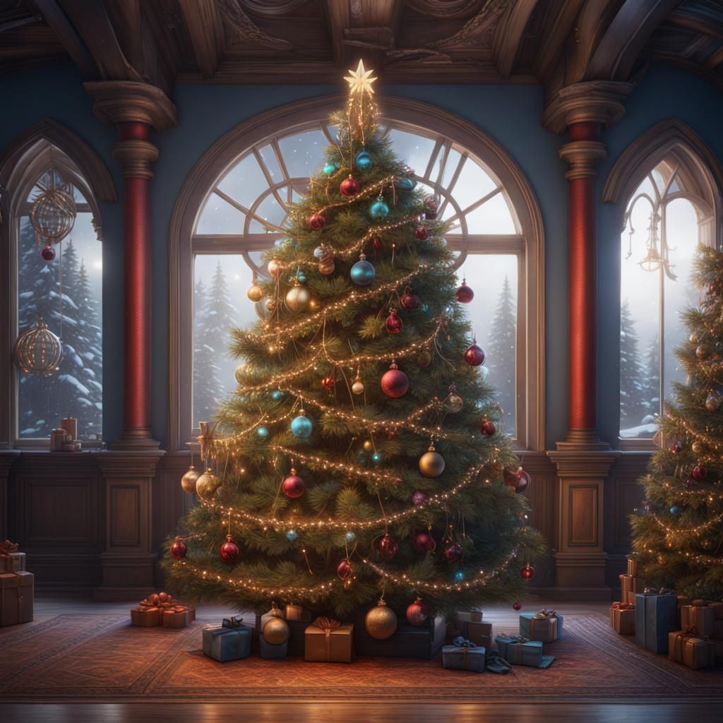 Christmas Tree with PPE Ornaments in Digital Art