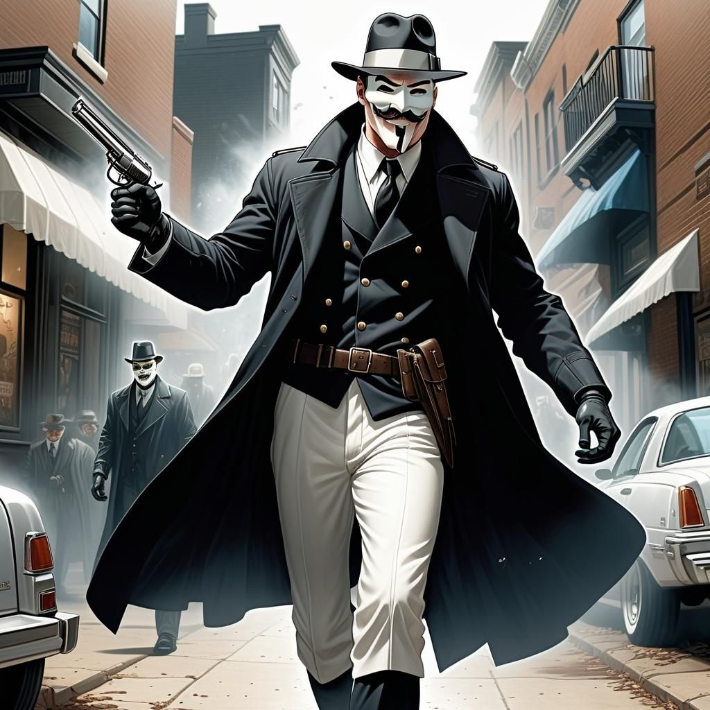 Masked Man Laughing in Comic Book Art Style