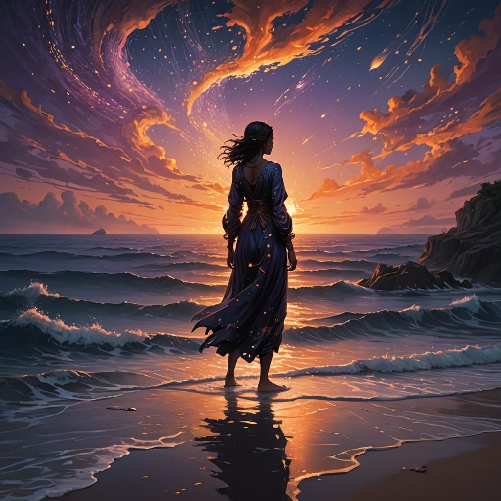 Lone Figure at Sunset: Fantasy Matte Painting