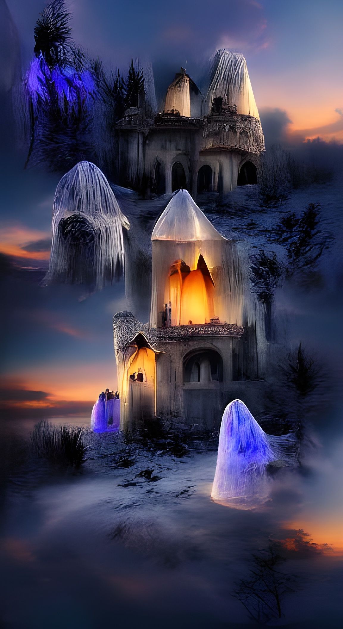 Enchanted Ice Crystal Castle at Twilight