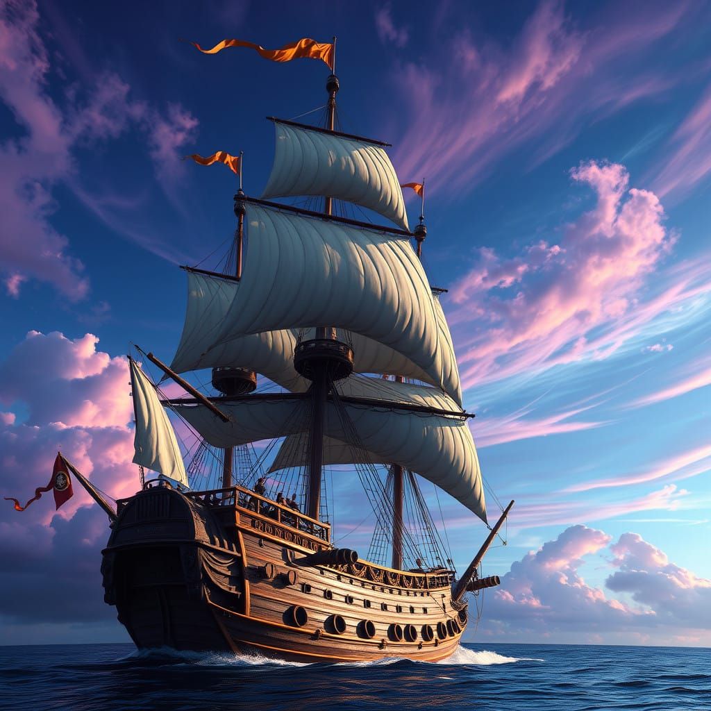 Majestic Pirate Ship in Fantasy Concept Art Style