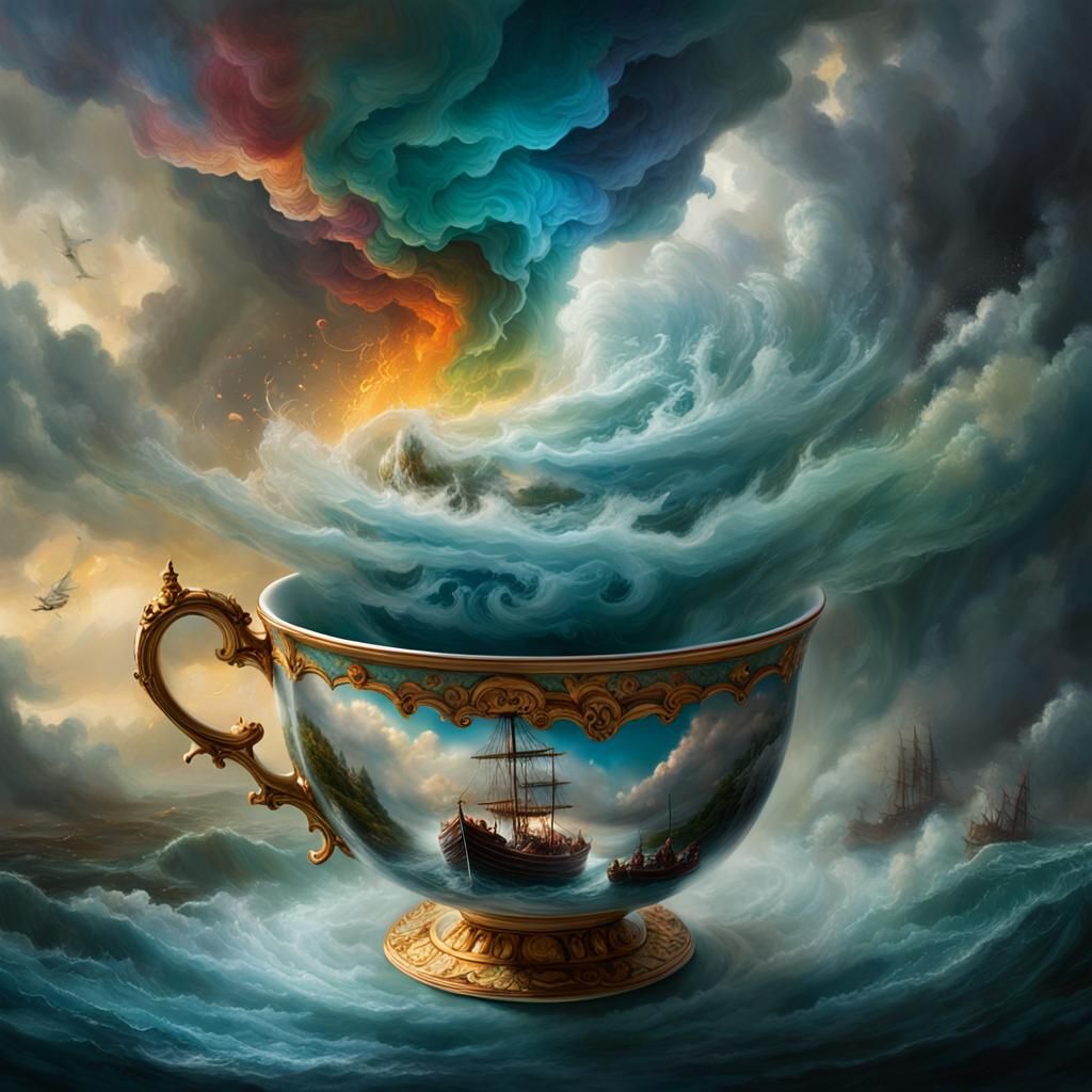 Storm in a Teacup: Hyperrealistic Digital Illustration