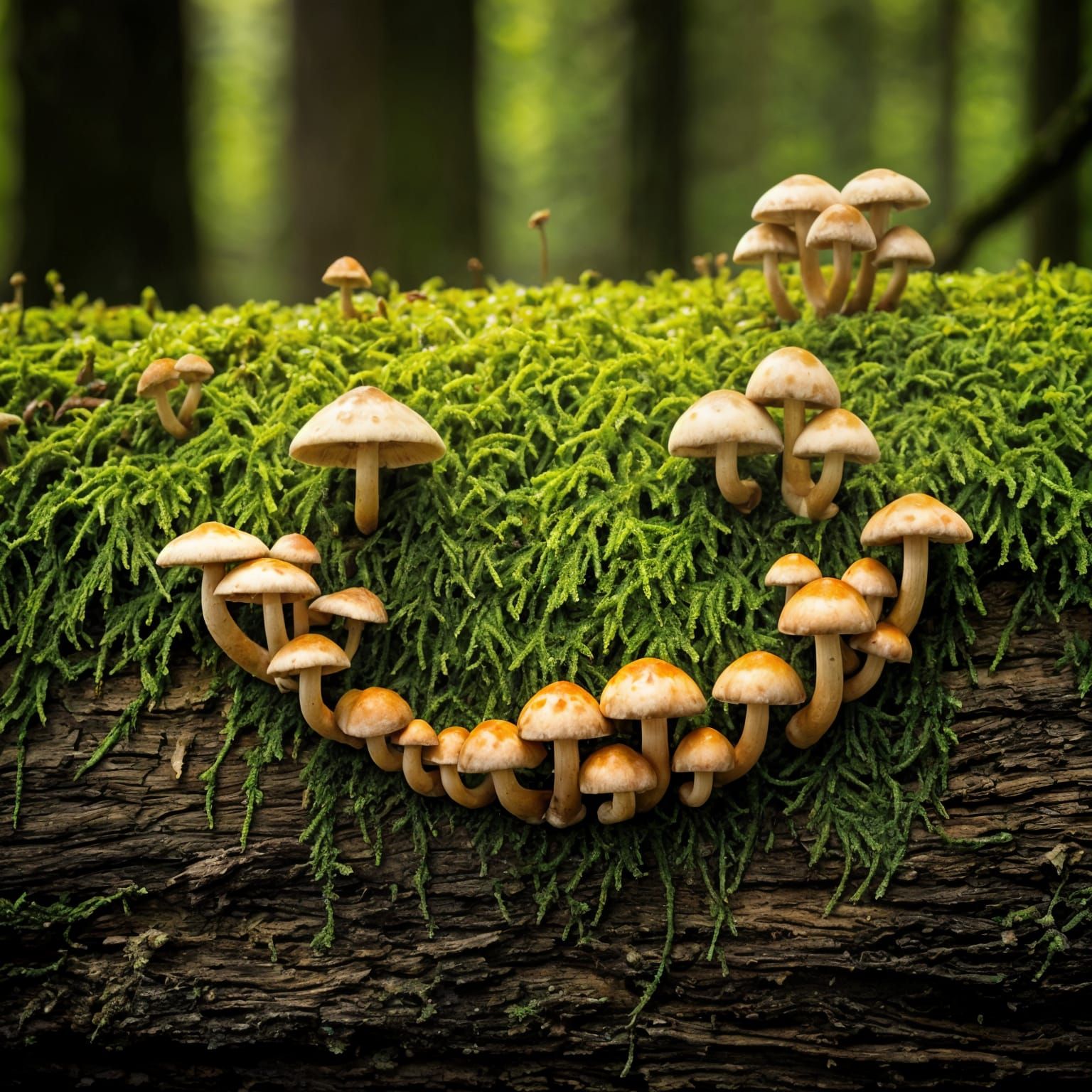 Happy Mushroom Face in Mossy Landscape