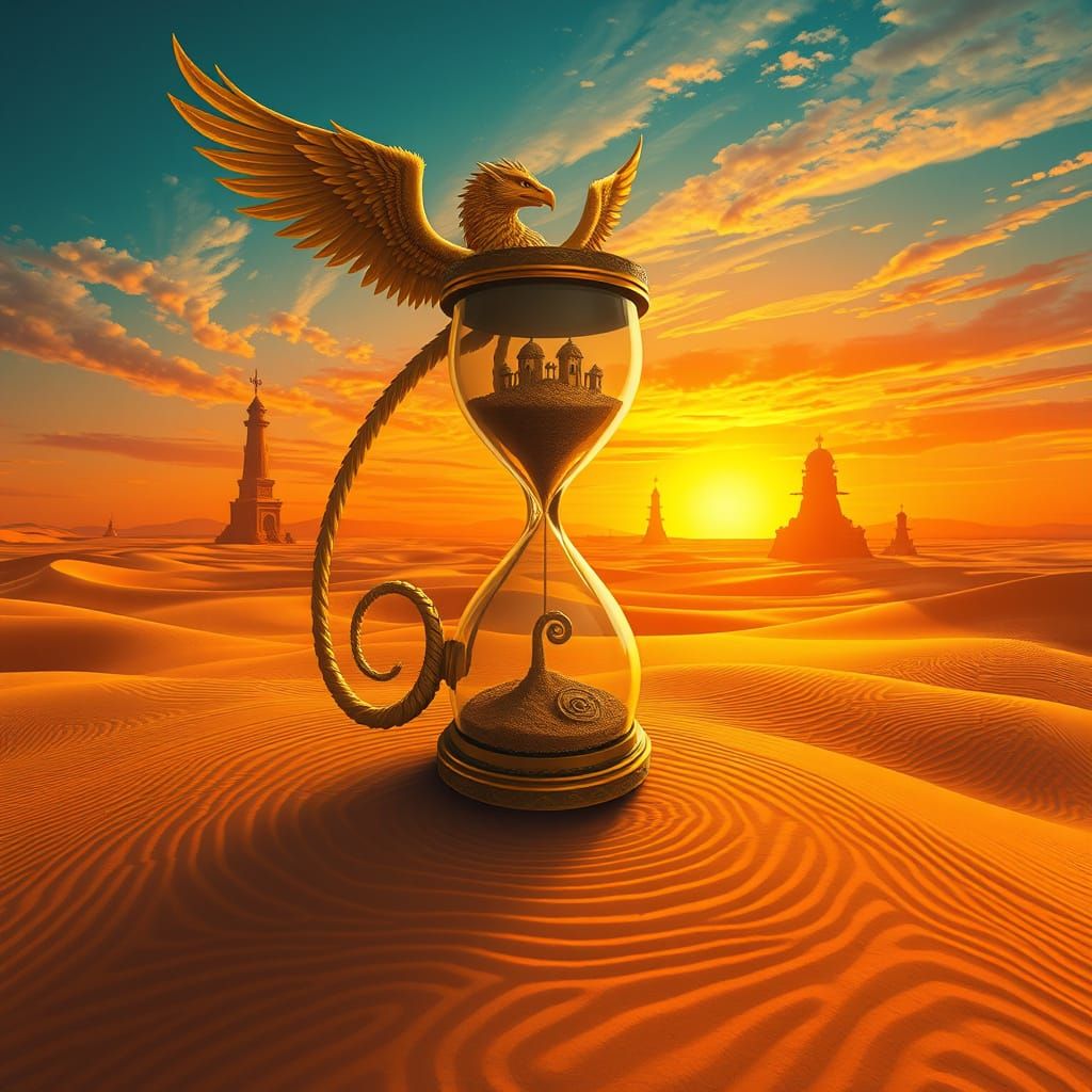 Surreal Griffin Surveys Timeless Desert Landscape in Dreamli...