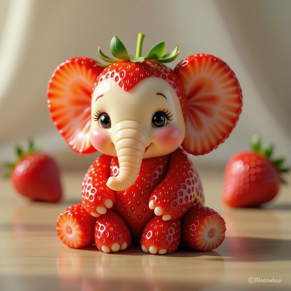 Strawberry Elephant Portrait: Whimsical Food Sculpture