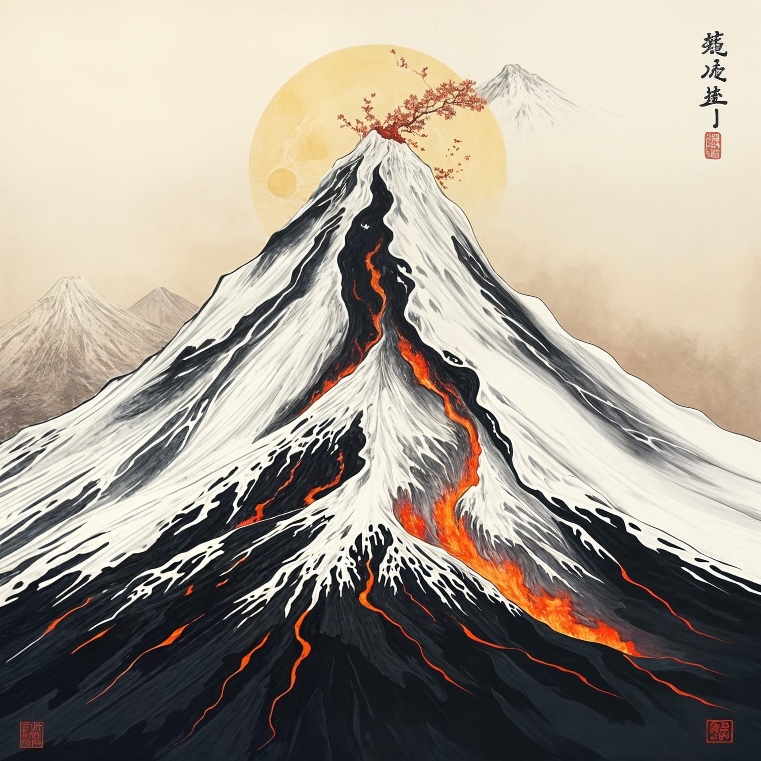 Yin Yang Volcano Eruption in Japanese Style