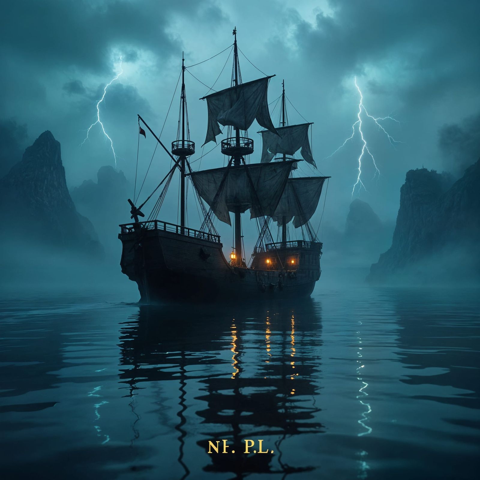 Eerie Pirate Ship Drifting in Silent Fog