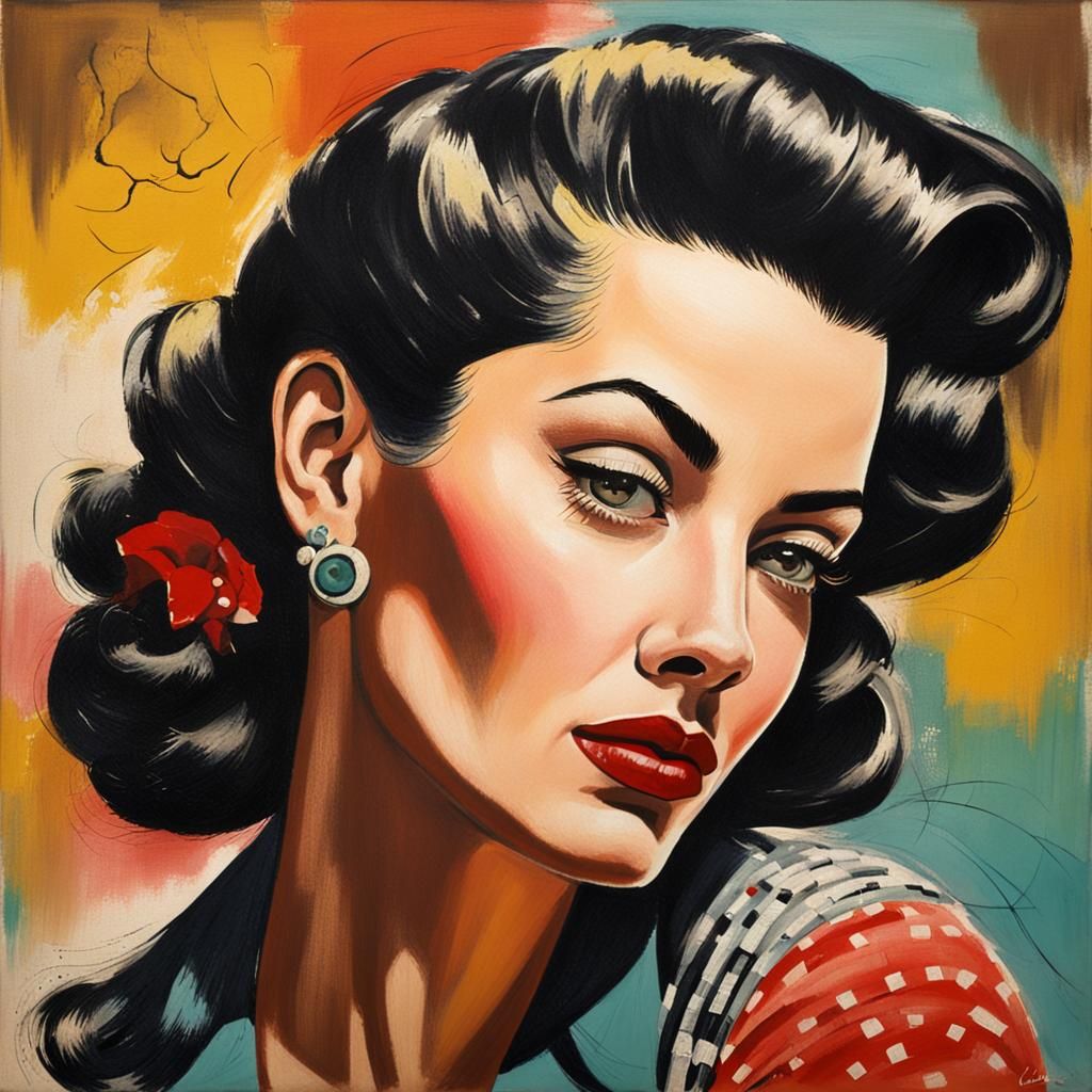 1950s Rockabilly Woman Portrait in Levrier Style