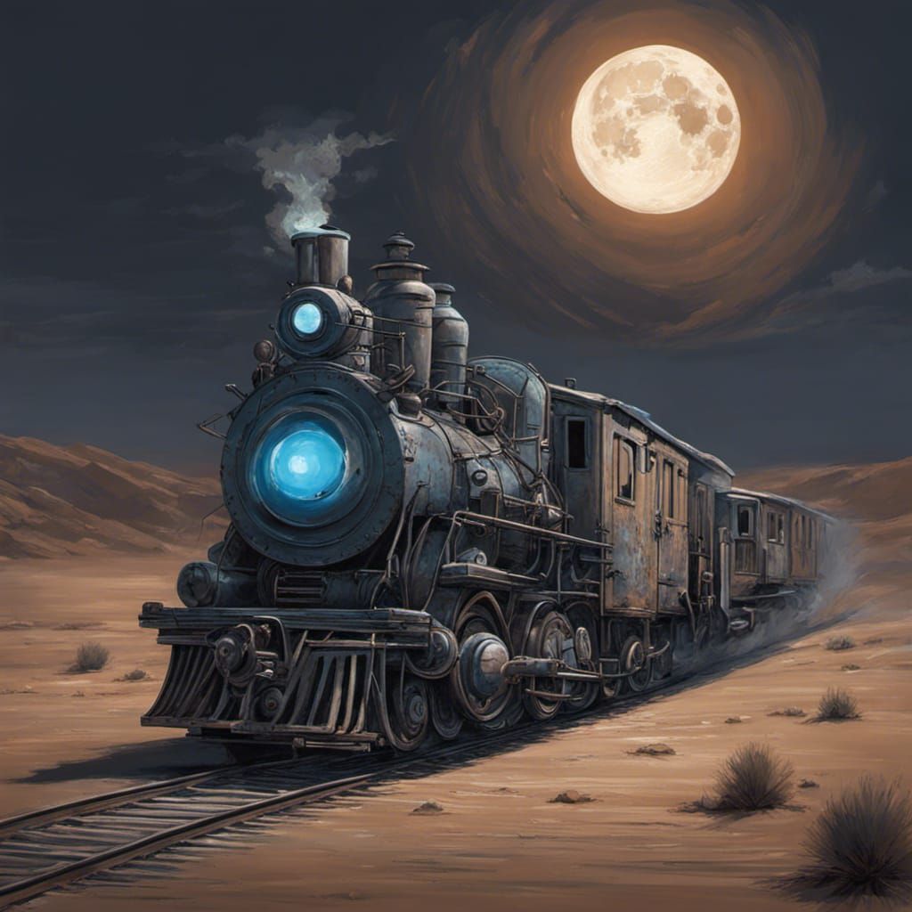 Ghost Train Journey Through Desert Night