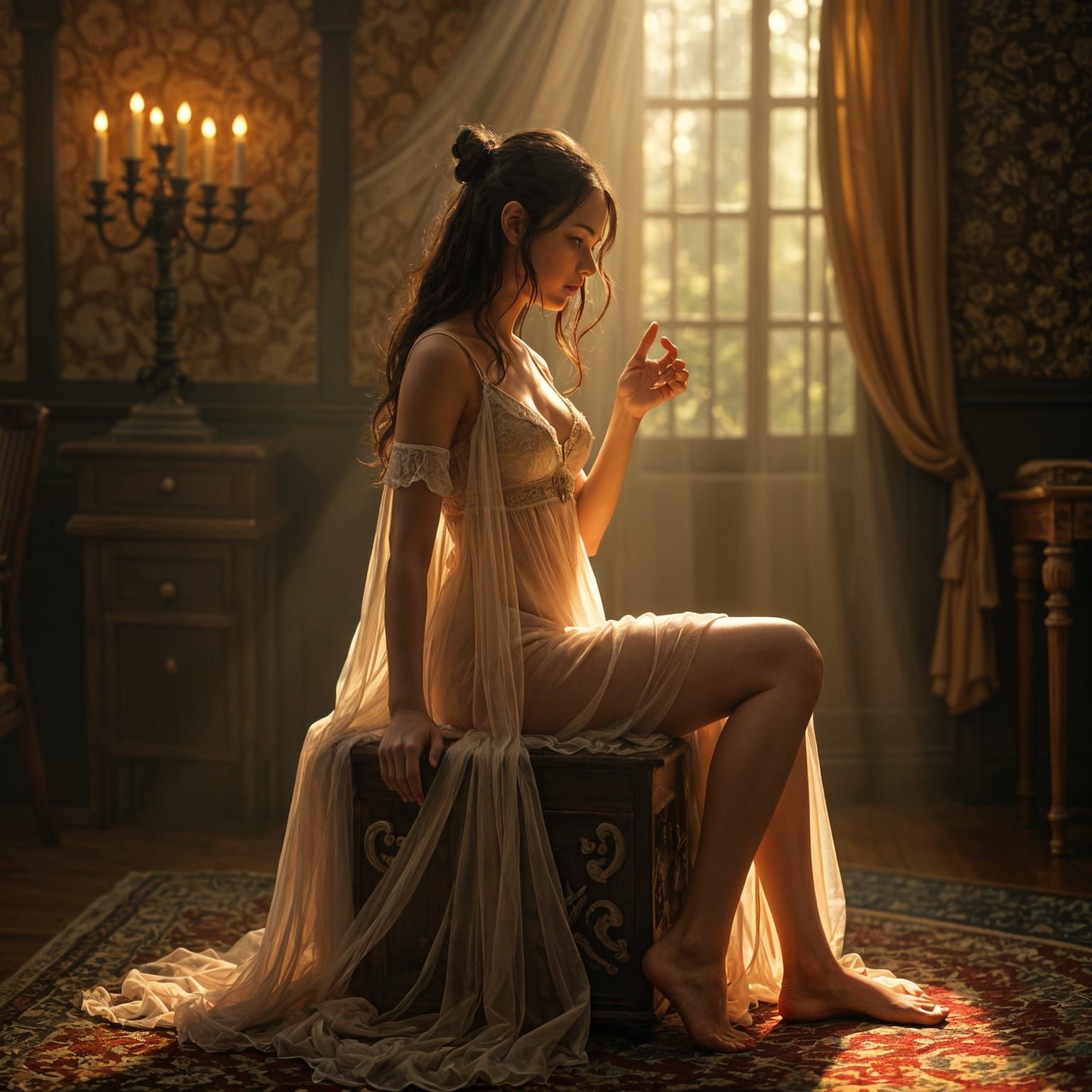 Lady Pirate Gives Orders from Her Stool