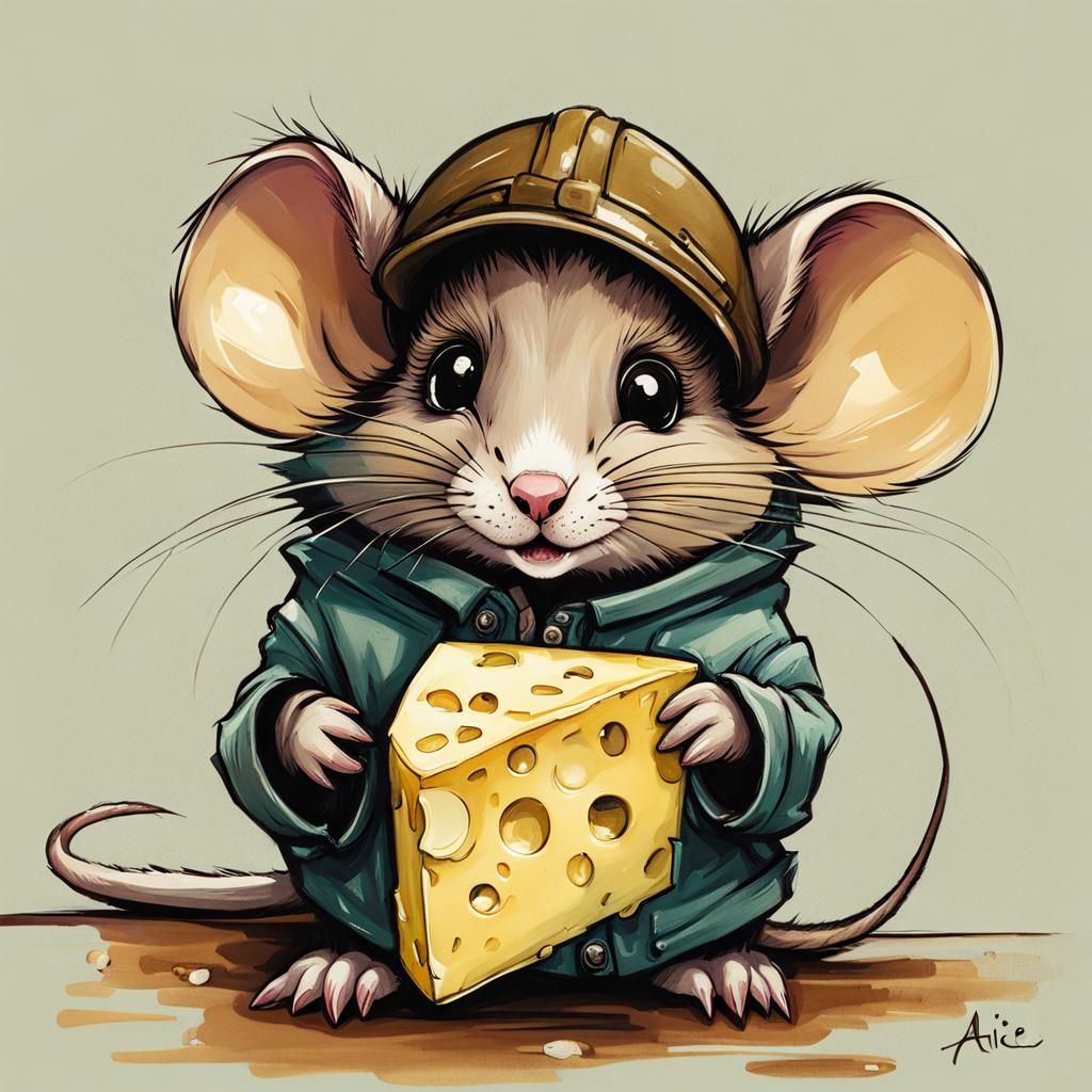 Mouse with Cheese in Street Art Style
