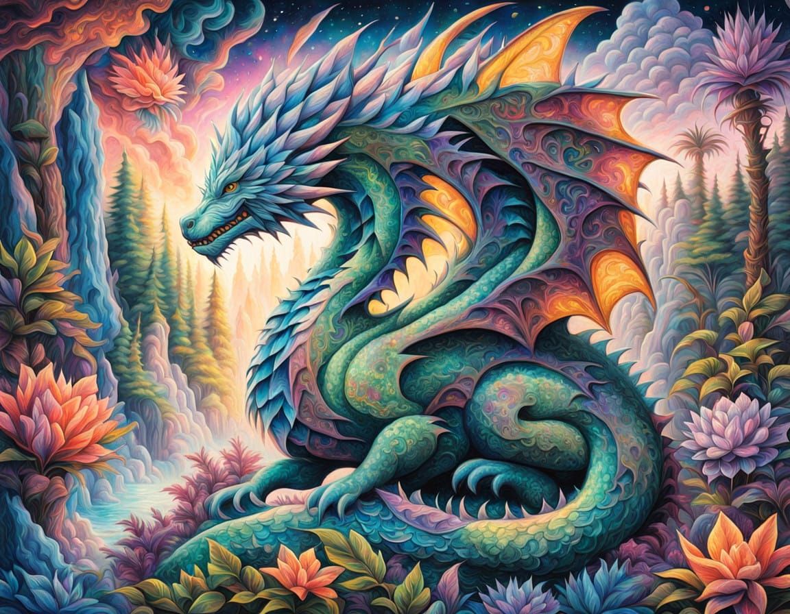 Crystal Dragon Emerges from Emerald Mountain Cave