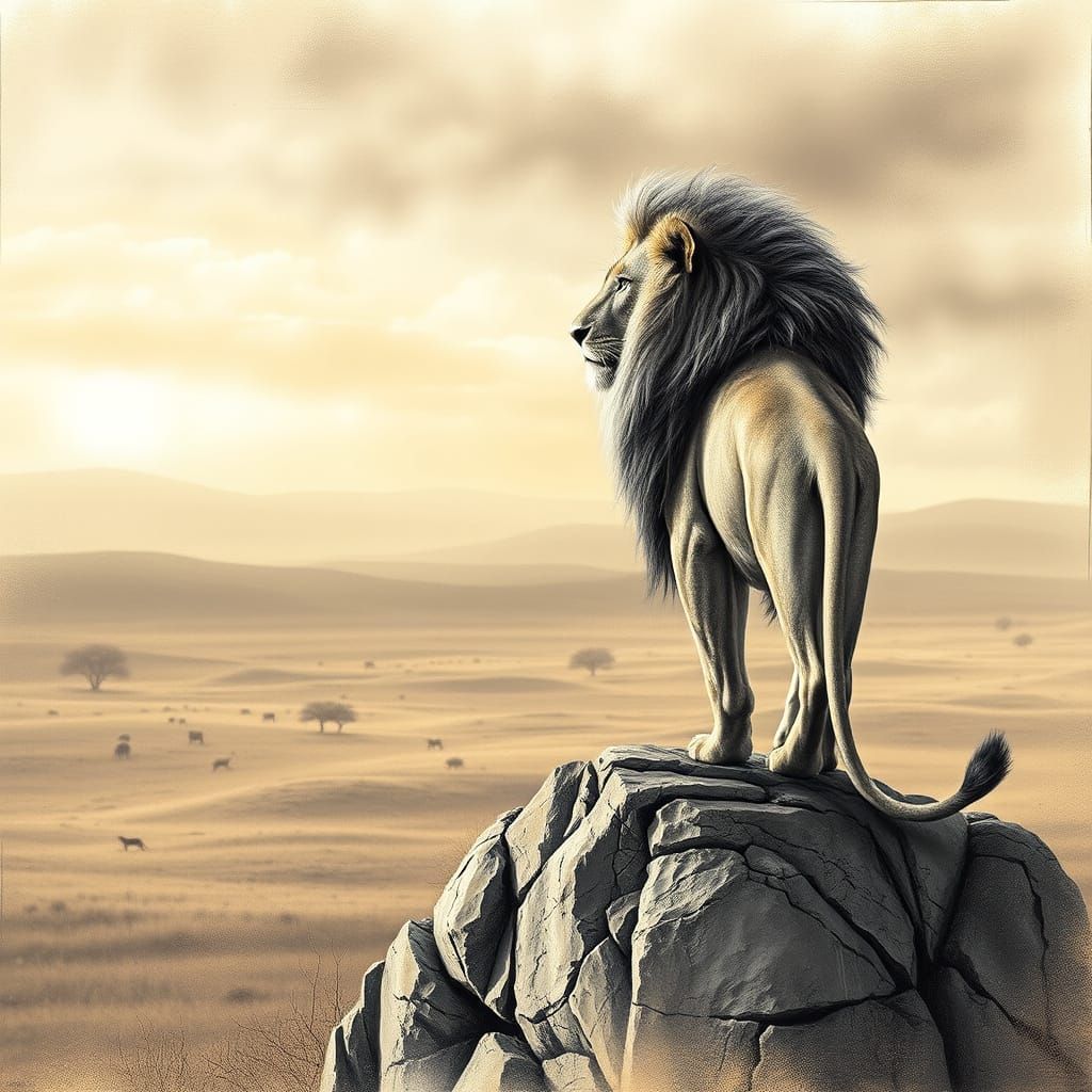 Majestic Lion in Charcoal Drawing Style