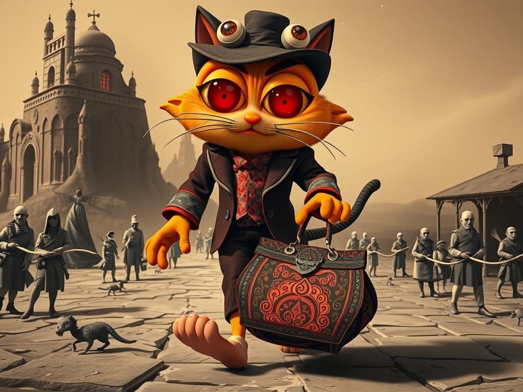 Creepy 1930s Animation Style Felix the Cat with Surreal Isla...