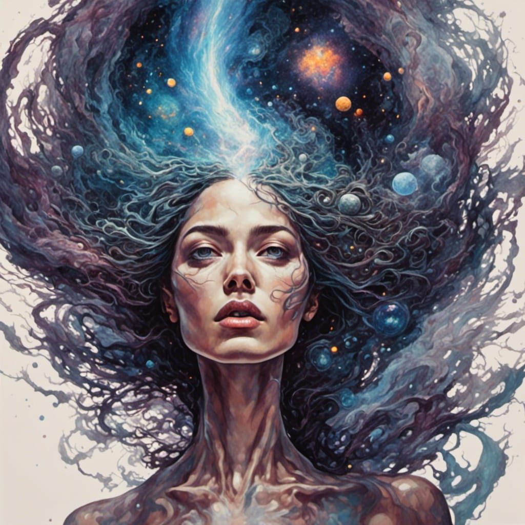 Woman with Galaxy Emerging from Her Head