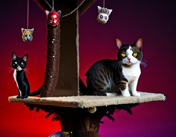 Horror Icons as Cats on a Cat Tree