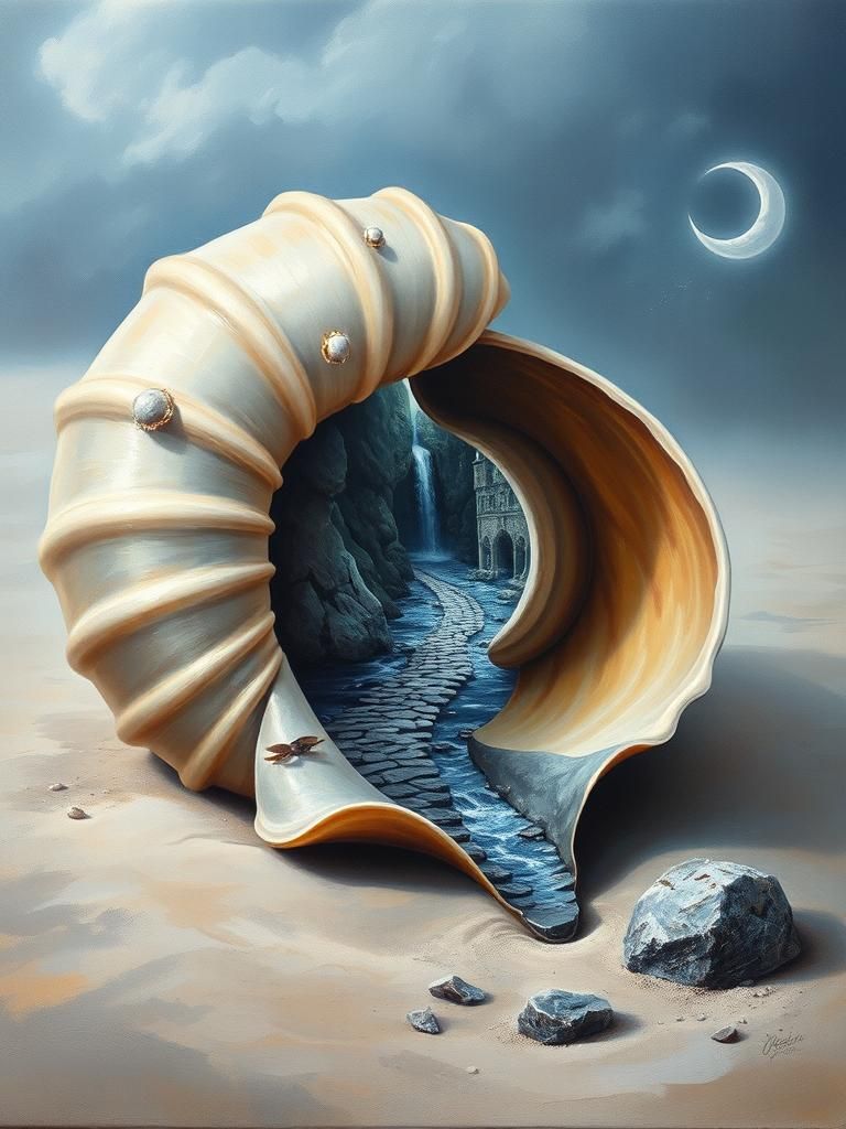 Mystical Cavern Inside Nautilus Shell: Surreal Concept Art
